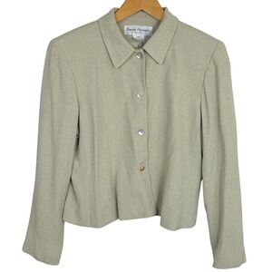 Rena Rowan Petite Sage Green Beige Herringbone Blazer Jacket Size 12P